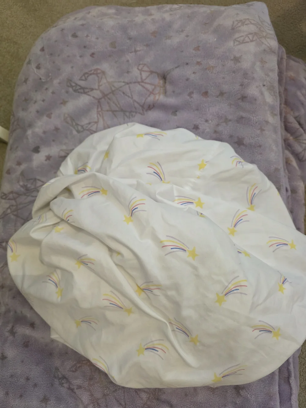 Plush Lavender Unicorn And Constellation Patterned Twin Comforter And Sheet